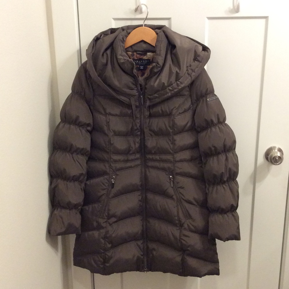 Hooded Down Jacket - Laundry by Shelli Segal - Taupe Brown W's MEDIUM